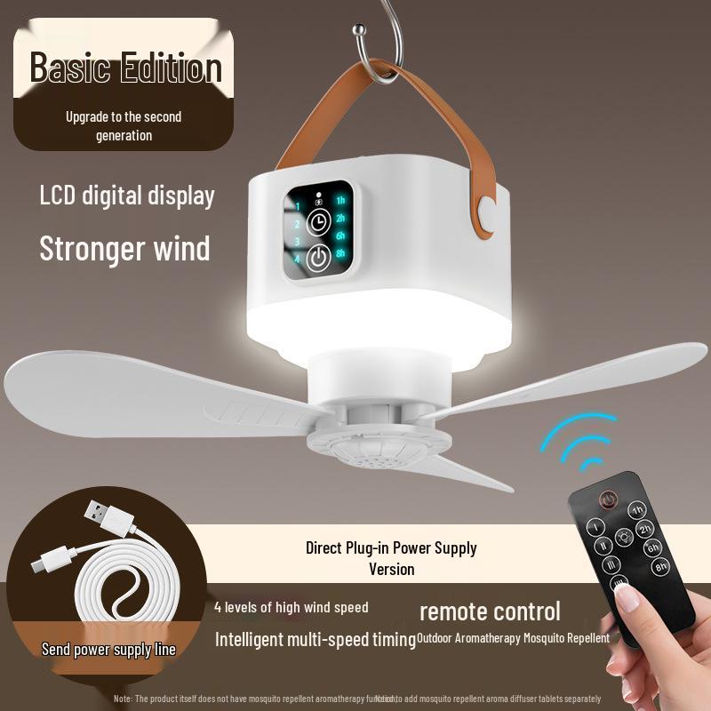 Compact Wireless Hanging Fan for Camping and Dorms - Rechargeable Multifunctional Fan