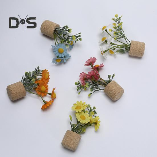 Artificial Flower Cork Pot Refrigerator Magnet DIY Home Office Kitchen Locker Fridge 3D Miniature Potted Plants Magnetic Decoration Ornament