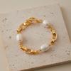 Gold Plated Mixed Chain Baroque Pearl Bracelet