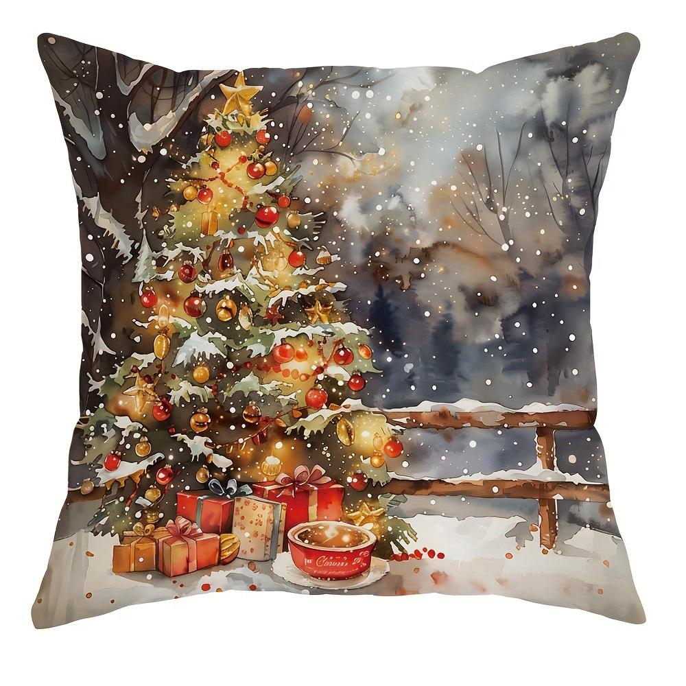 Christmas Decoration Pillowcase Christmas Tree Snowman Pattern Is Suitable for Home Room Living Room Sofa Cushion Cover
