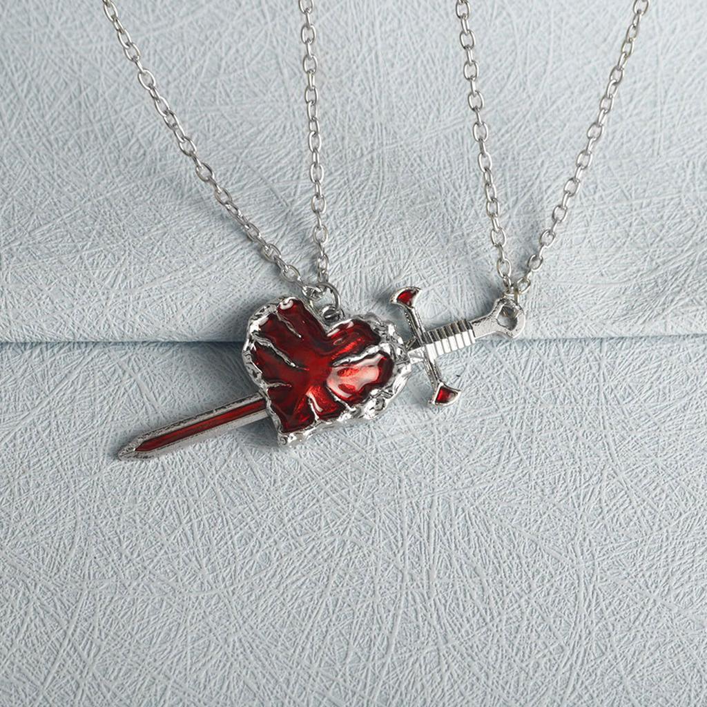 Alloy Swords Heart Necklace for Couples Handmade Collarbone Chain Jewelry for Dates Anniversaries and Everyday Fashion