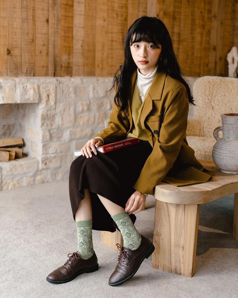 Junerose Set of Cute Floral Embroidered Cotton Crew Suitable for All Sizes Size E Women's 5-Pair Socks, Breathable, Anti-Odor, Stay-Stuck, Stylish,