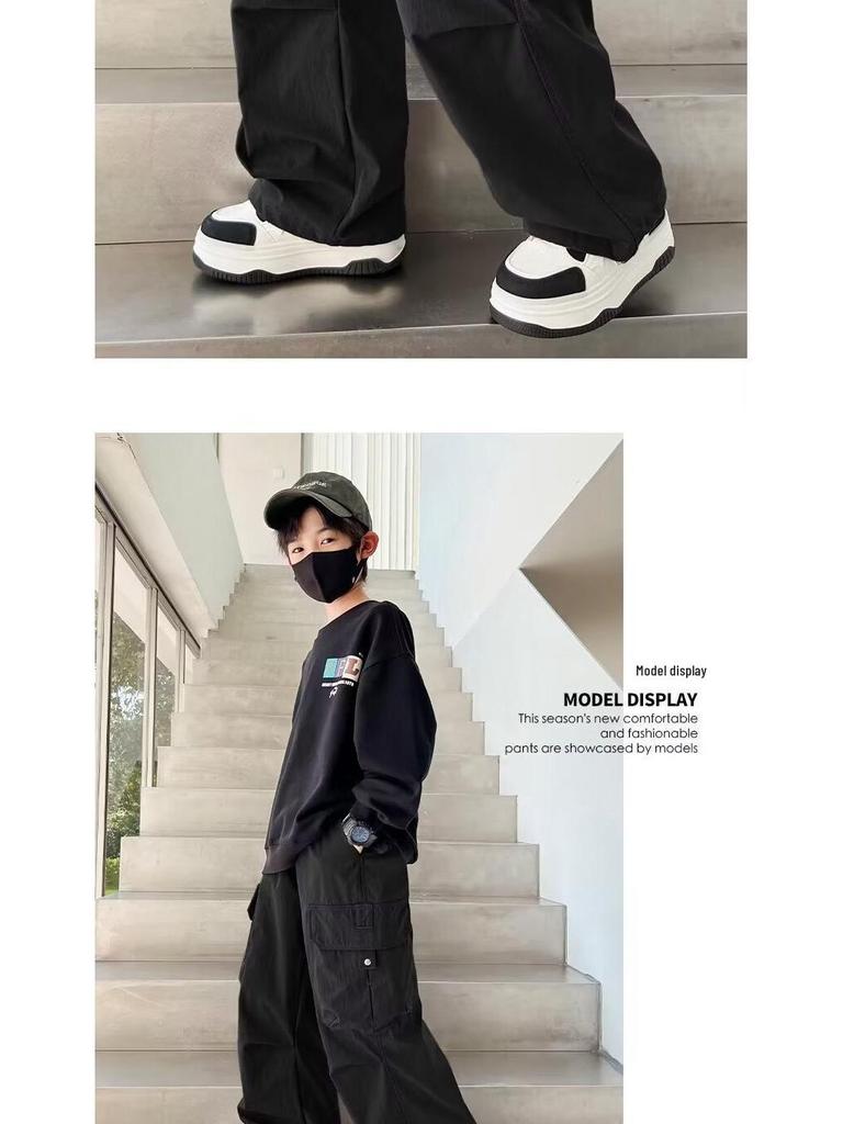Boys' Thickened Fleece Sweatpants: Autumn/Winter Straight-Leg Warm Casual Pants for Ages 7-14