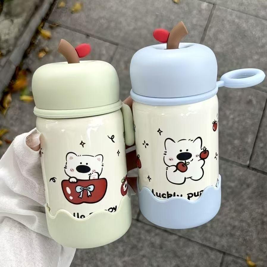  Charmante Tasse à Eau Pomme en Acier Inoxydable Isolé de Dessin Animé - Grande Capacité, Portable pour les Étudiants