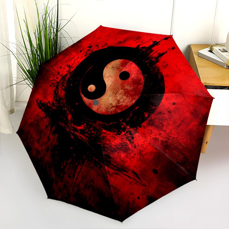 Yin-Yang Symbol  Pattern, Automatic Folding Umbrella, Portable and Foldable Design, 8 Ribs, a Christmas or Birthday Gift.