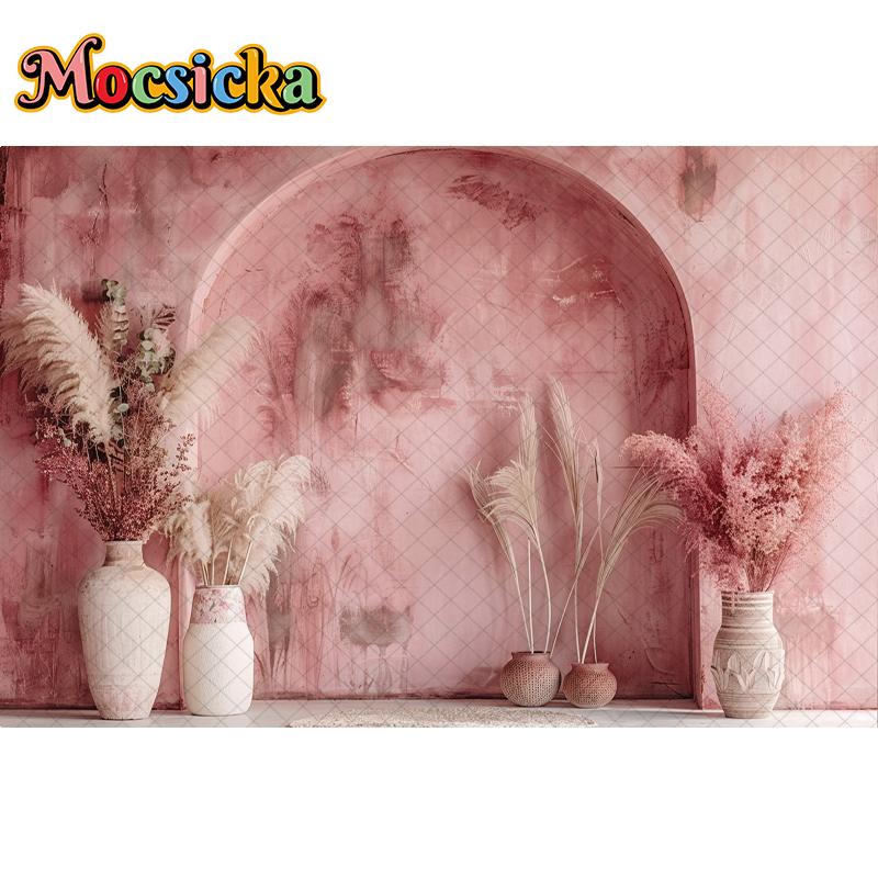 Mocsicka Photography Background Wedding Maternity Adult Kids Art Portrait Decor Vintage Bohe Red Arch Wall Backdrop Photo Studio