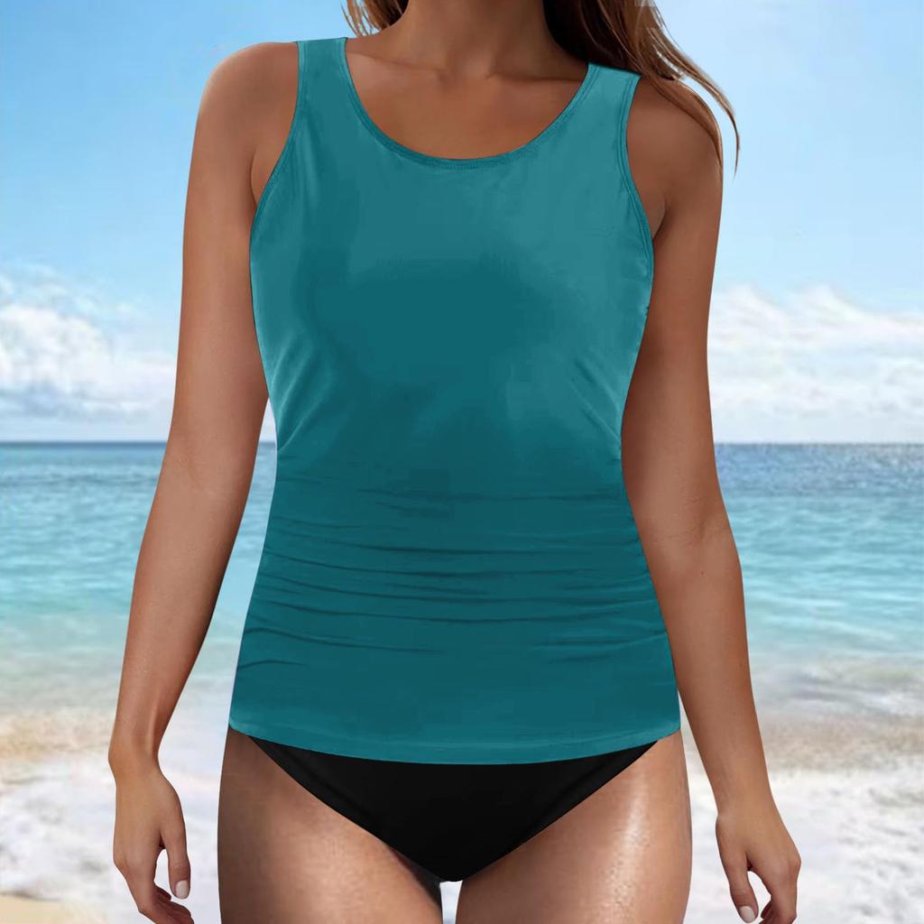 Women's Two Piece Tankini Swimsuit Set with Padded Bra and Wireless Support Stylish Solid Color Swimwear for Beach Pool