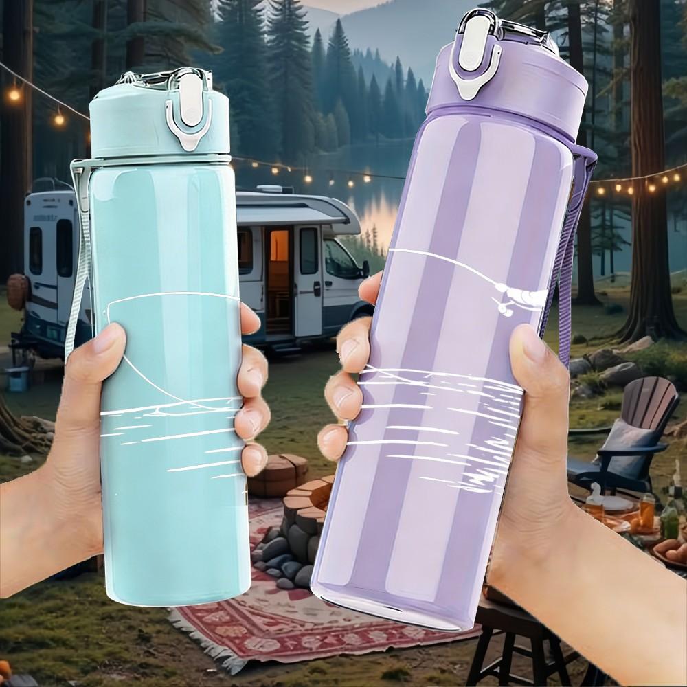 1PC Simple Thin Line Signature Sketch Print 750ml Color Plastic Sports Water Bottle Leakproof Flip Straw Lid Suitable for Sports Office Home Use