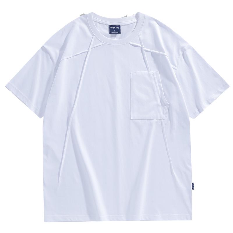 An Yang Pánské černé sešívané letní tričko s krátkým rukávem: Niche Jednobarevný design