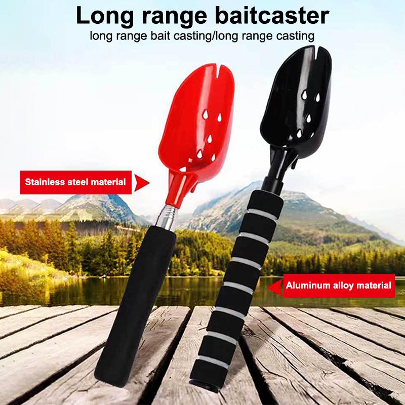 Bait Throwing Spoons Retractable Fish Bait Casting Scoop Lightweight Long Handle Non Slip Fishing Tackle Accessory