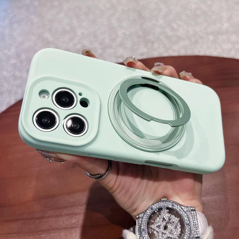 Apple 16pro Liquid Silicone Magnetic Suction Mobile Phone Case Rotating Bracket Suitable for IPhone15PRO Solid Color Protection Case
