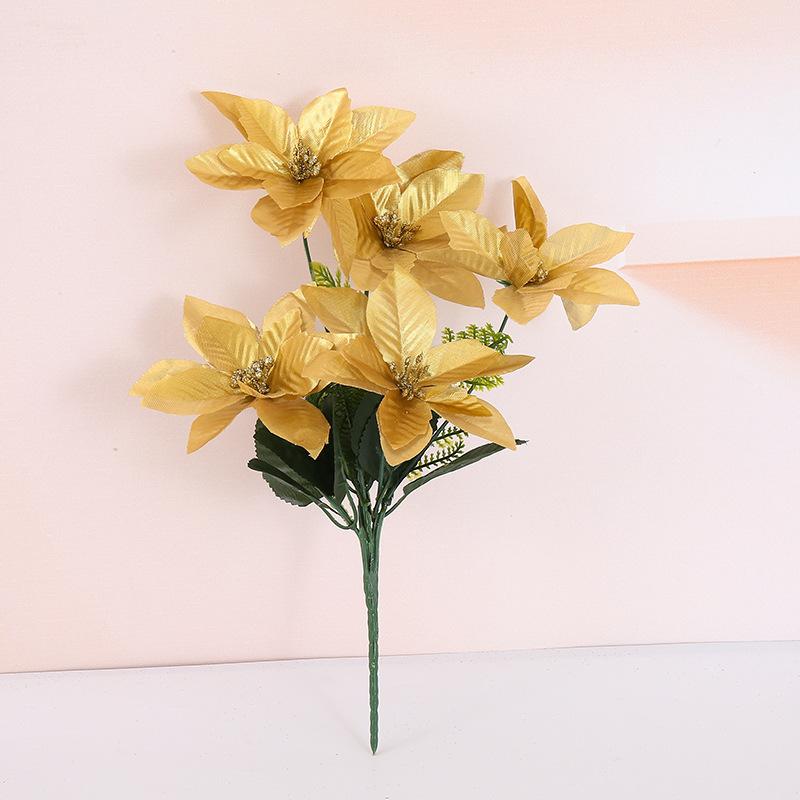 New product hot-selling simulation 5 heads poinsettia Christmas bouquet home decoration holiday ornament fake flower