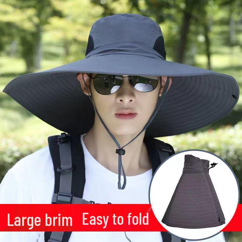Men's Summer Anti-UV Wide-Brim Bucket Hat for Outdoor Fishing & Work, Large Size
