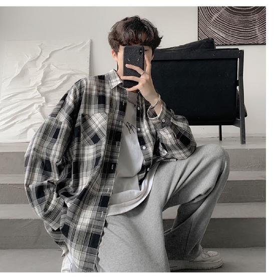 2024 Checkered Long Sleeved Shirt Ins Loose Shirt Men'S Summer Trend Versatile Casual Jacket