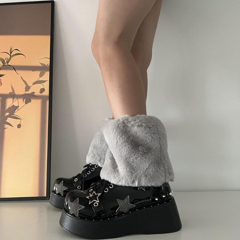 Women Furs Leg Warmer Winter Furry Long Boot Cuffs Fuzzy Shoe Cover Party Costume for Holiday Festival Performances Play