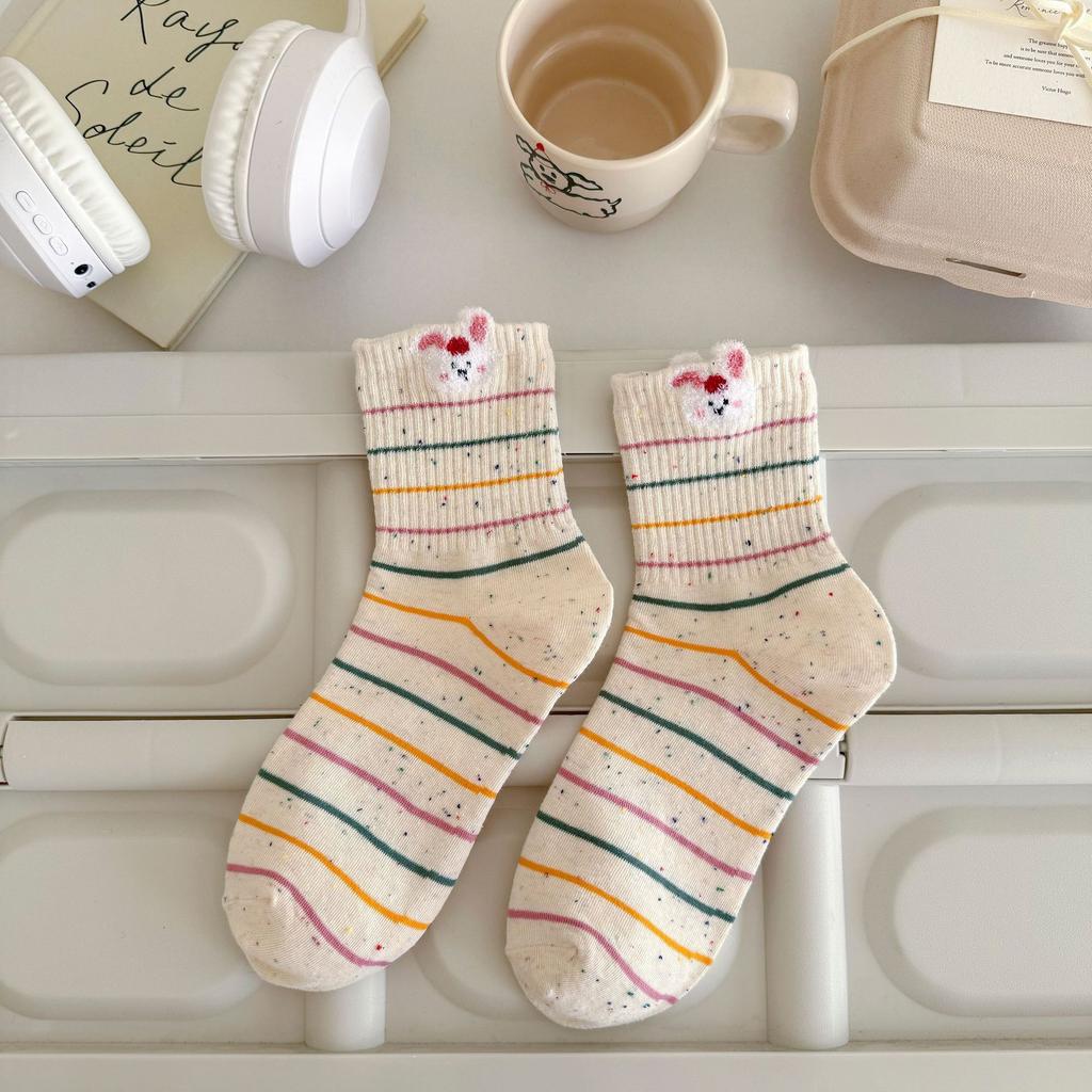 Creative, Cute, Cartoon, Bear Idea, Gauze Socks, Women'S Socks, College Style, Versatile