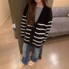 V-neck striped knitted cardigan top women's autumn and winter versatile lazy style soft waxy loose sweater jacket