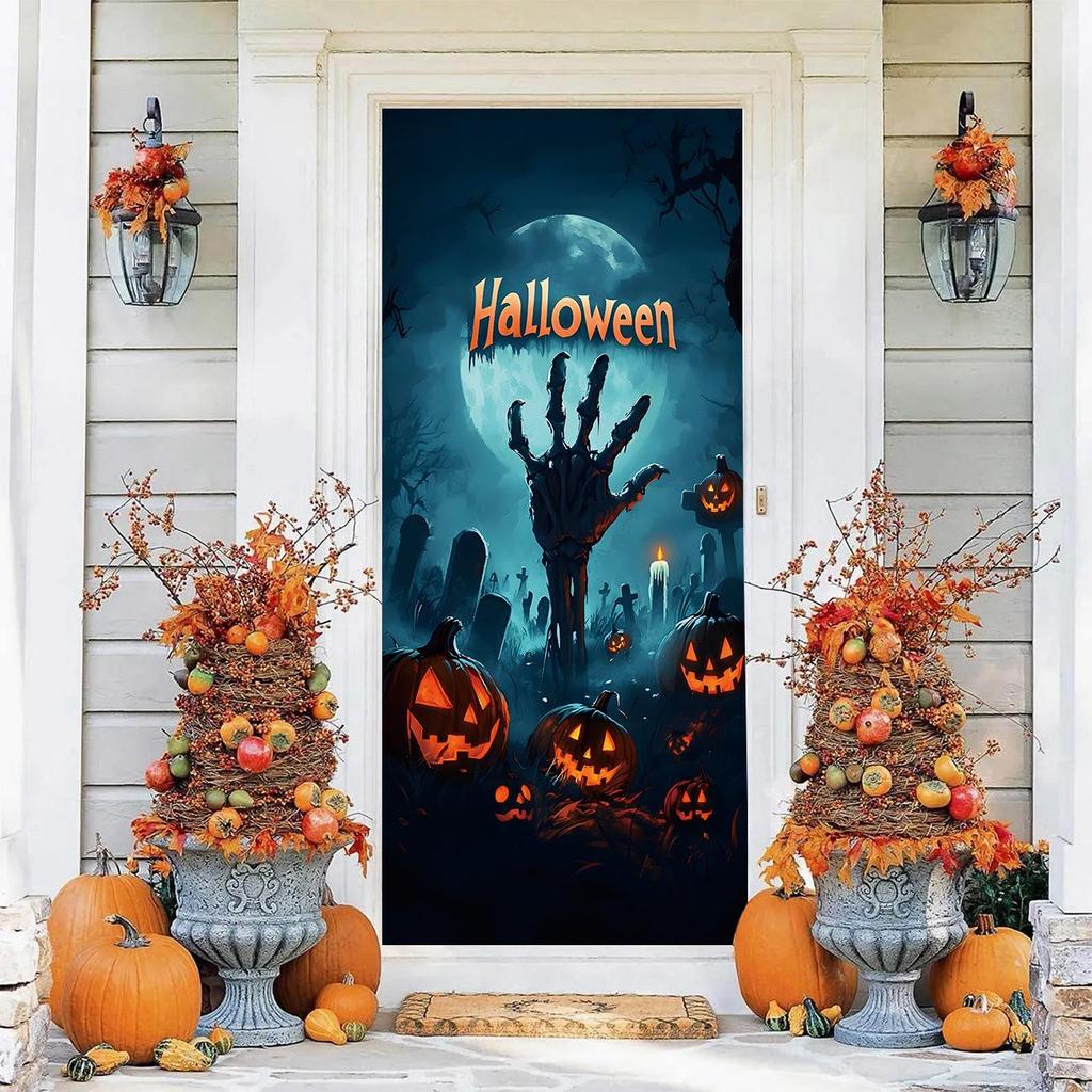Halloween Pattern Stretch Carpet Fabric Door Cover - Easy Installation
