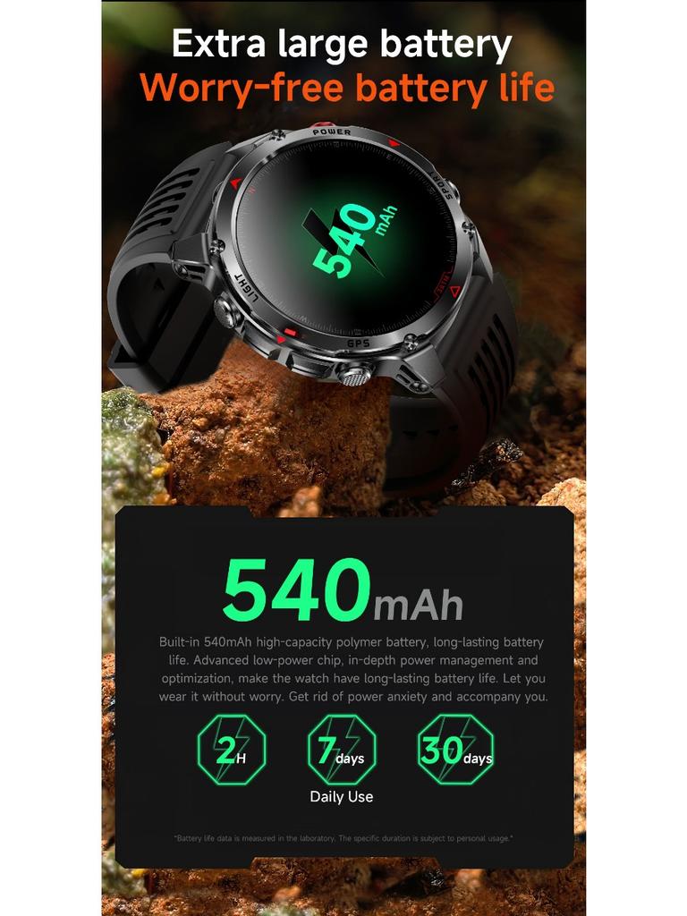 שעון חכם GPS צבאי חדש לגברים שיחת בלוטות' עמיד למים 30 מ' חיצוני פנס LED מצפן ספורט שעון חכם 2025