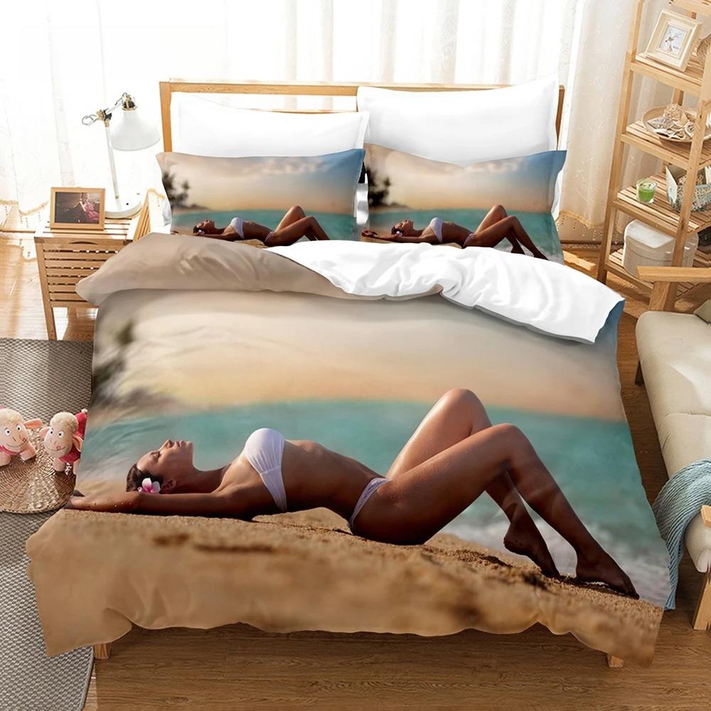 3D Print River Stream Bikini Beauty Bedding Set For Women ,boys Men Super Comfortable Microfiber Fabric Duvet Cover+Pillow Cases