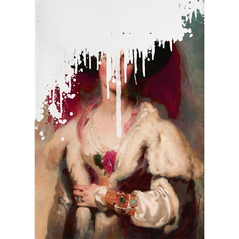 Altered Art Vintage Woman Portrait Oil Painting Canvas Prints Retro Eclectic Wall Art Poster Bedroom Wall Canvas Painting Decor