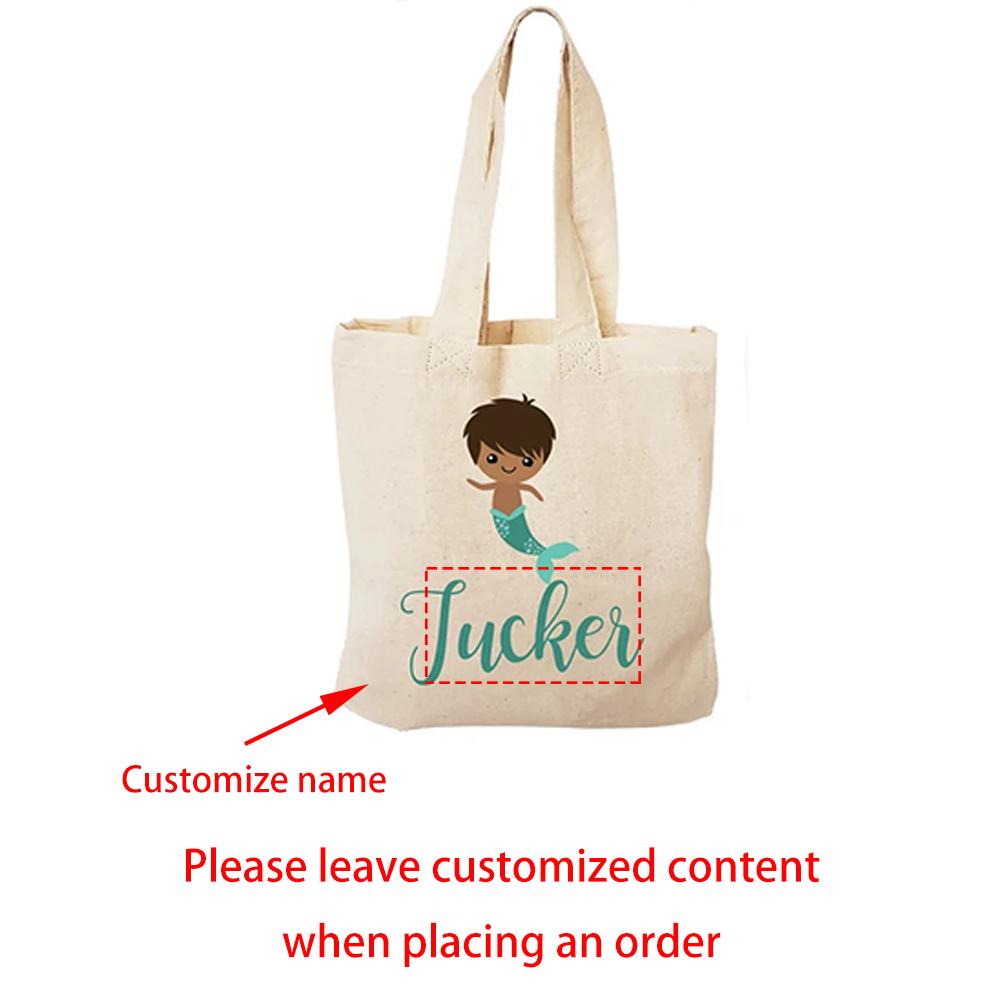 Custom Mermaid Treat Tote Bags Canvas Favor Bag Mermaid Theme Party Decoration Supplies Back To School Birthday Baby Shower Gift
