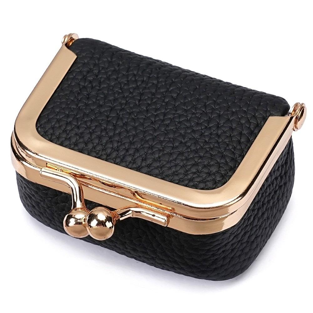 Solid Color Kiss Lock Coin Purse Genuine Leather Small Item Bag Leather Jewelry Bag  Earrings