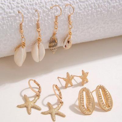 10PCS Bohemia Shell Starfish Conch Drop Earrings Set Jewelry for Women Girls Beach Bijoux Simple Style