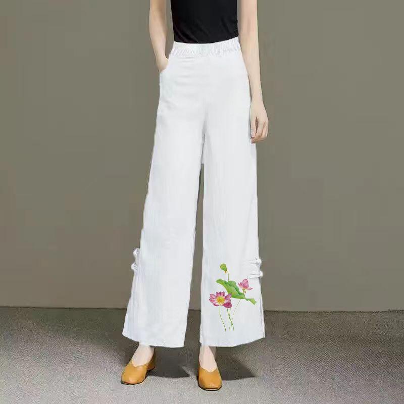 

Льняные хлопковые льняные женские укороченные брюки Весна/лето Широкие брюки с высокой талией Повседневные свободные брюки 3XL