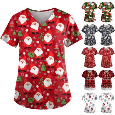 Christmas Women's V-neck Fashion Casual Christmas Printing Top Protective Work Suit