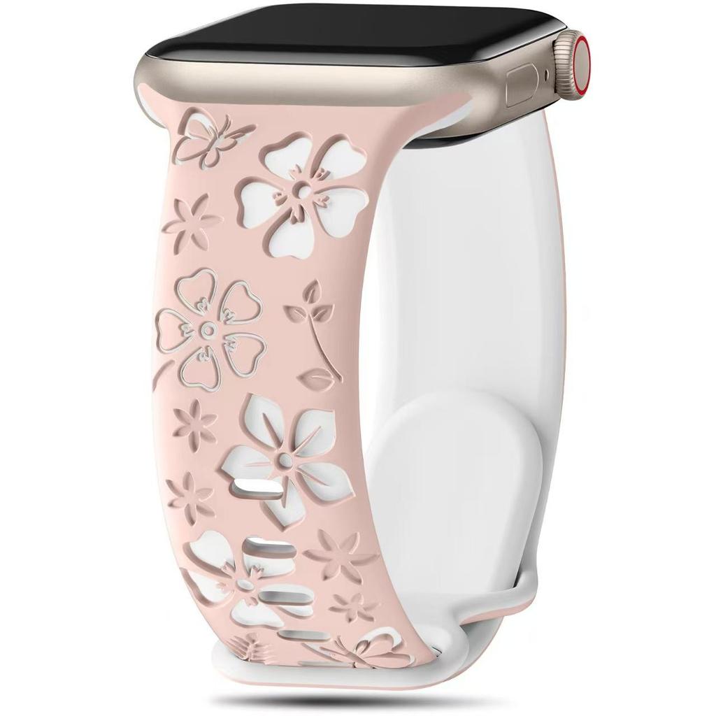 Apple iWatch 3D Carved Floral Laser-Engraved Silicone Band