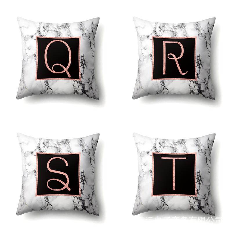 Polyester Pillowcase 26 English Letters Rose Gold Home Marble Decorative Printed Pillowcase
