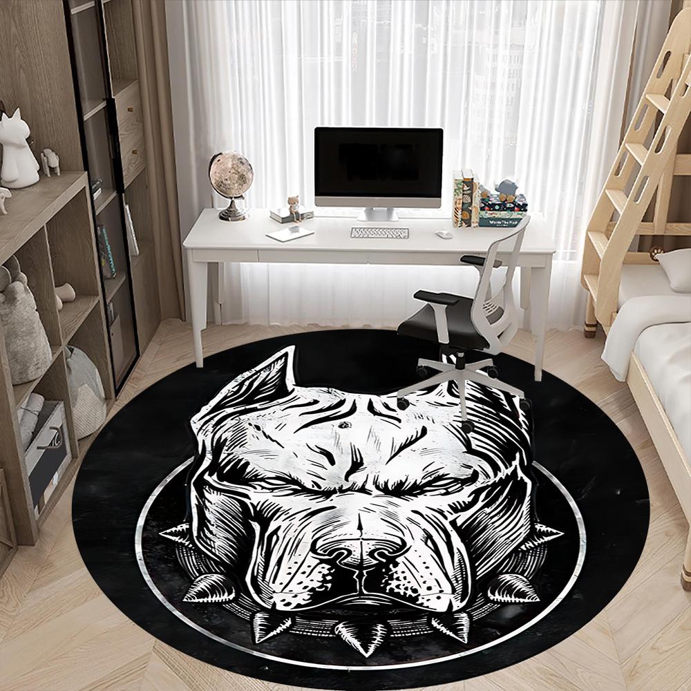 1pc Pitbull Emblem Office Round Area Rug, Under Office Chairs Bedroom Living Room Home Decor, Room Deco