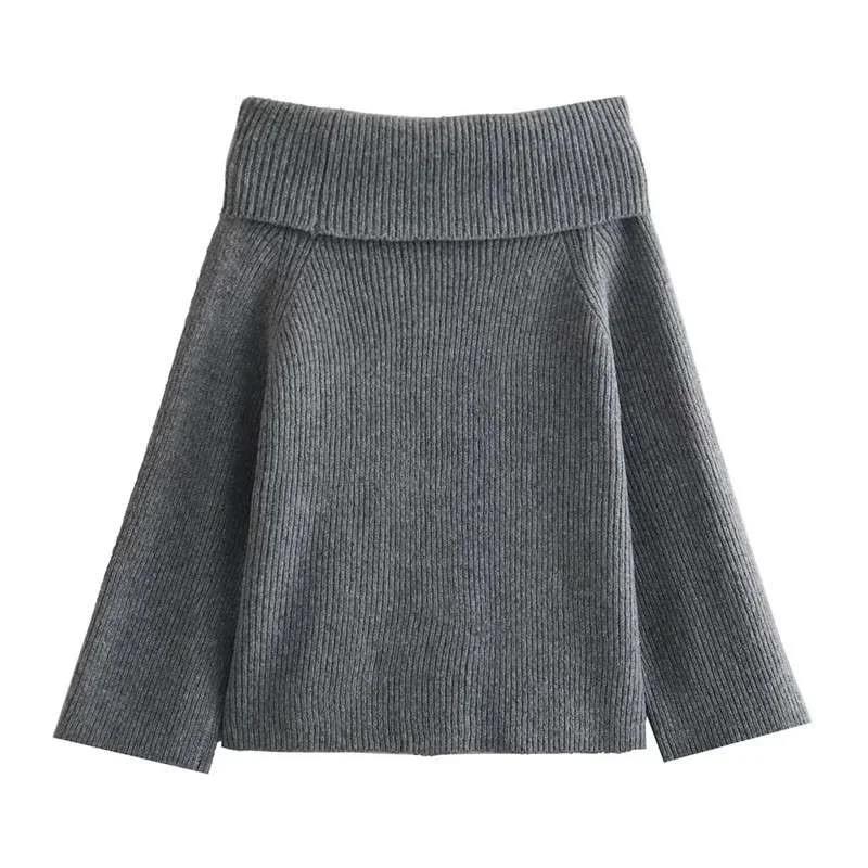 Женский вязаный свитер с открытыми плечами, весенний, свободный, с длинным рукавом, с разрезом, воротником, женский пуловер L серый