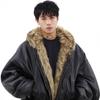 Mens Reversible Faux Fur Lined Hooded Puffer Jacket Winter Warm Thick Cotton Coat Casual Loose Fit