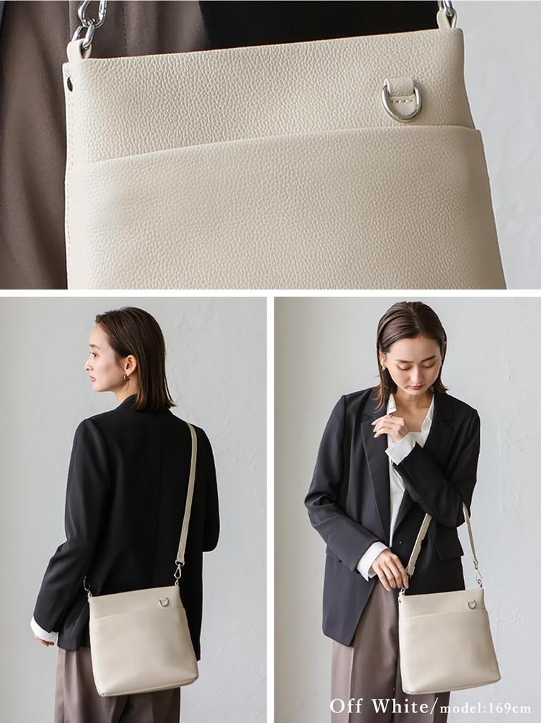 VITAFELICE Genuine Leather Shoulder Bag with Front Pocket Women's 2-Way (sib-20058n) (Off White)