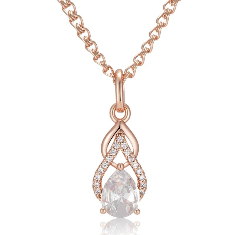 Drop Shape White Zircon Elegant Geometric Pendant Women Necklace Wedding Jewelry Double Hollow Wide Chain Luxury Accessories