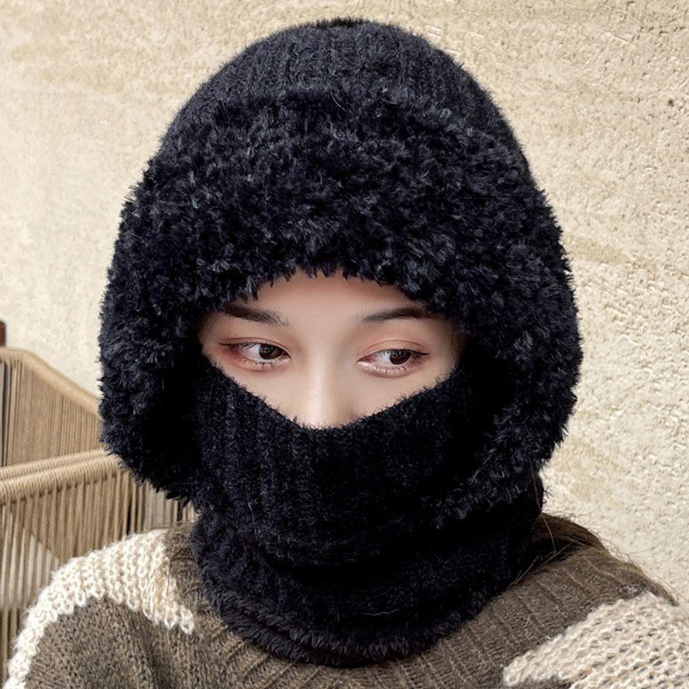 Winter Warm Fleece Lined Knit Hat Thermal Cashmere Integrated Pullover Hat Casual Fur Beanies Cap