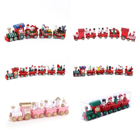 Yousheng Mini Christmas Train Wooden Train Ornament with Mini Snowmen Santa Xmas-themed Train Table Decoration Toy Train Gifts for Kids
