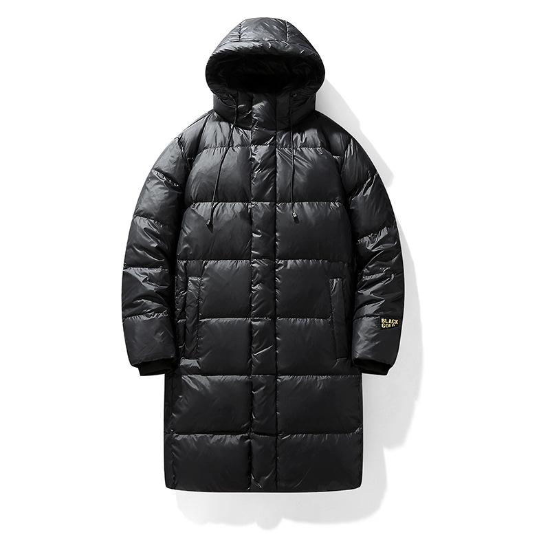 

Мужская зимняя черная золотая средней длины мужская пуховая куртка для улицы ветрозащитная с капюшоном пух белой утки утолщенная однотонная куртка мужчины 5XL