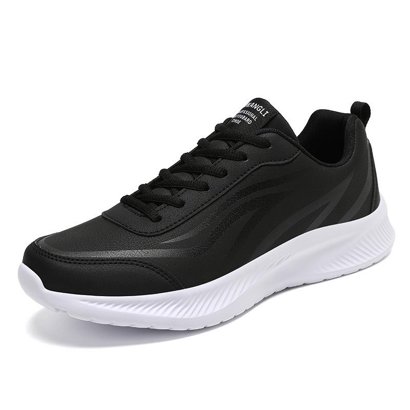 Autumn and winter large size lightweight shock-absorbing shoes leather surface waterproof black casual shoes running and dancing sports shoes