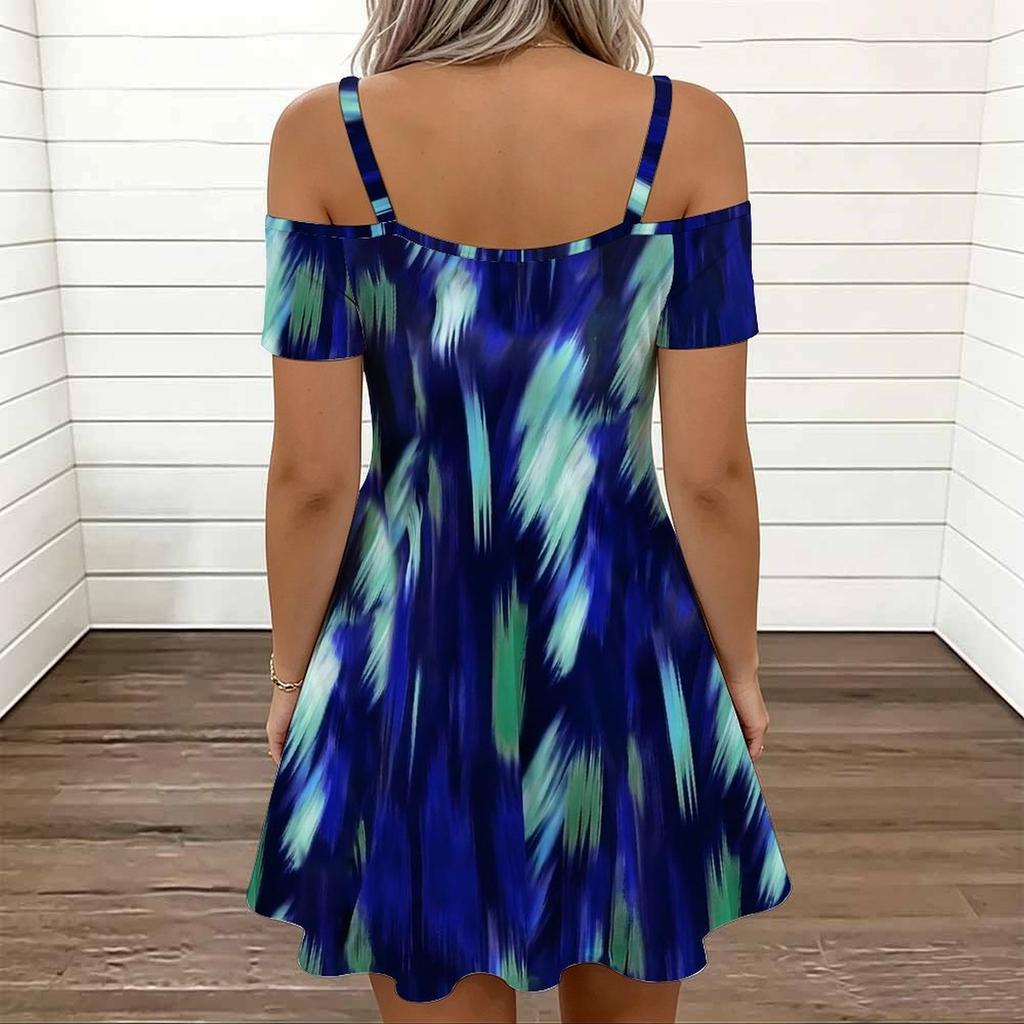 Women Adjustable Strap Plus Size Dress Ink Floral Printed Loose Summer Sundress