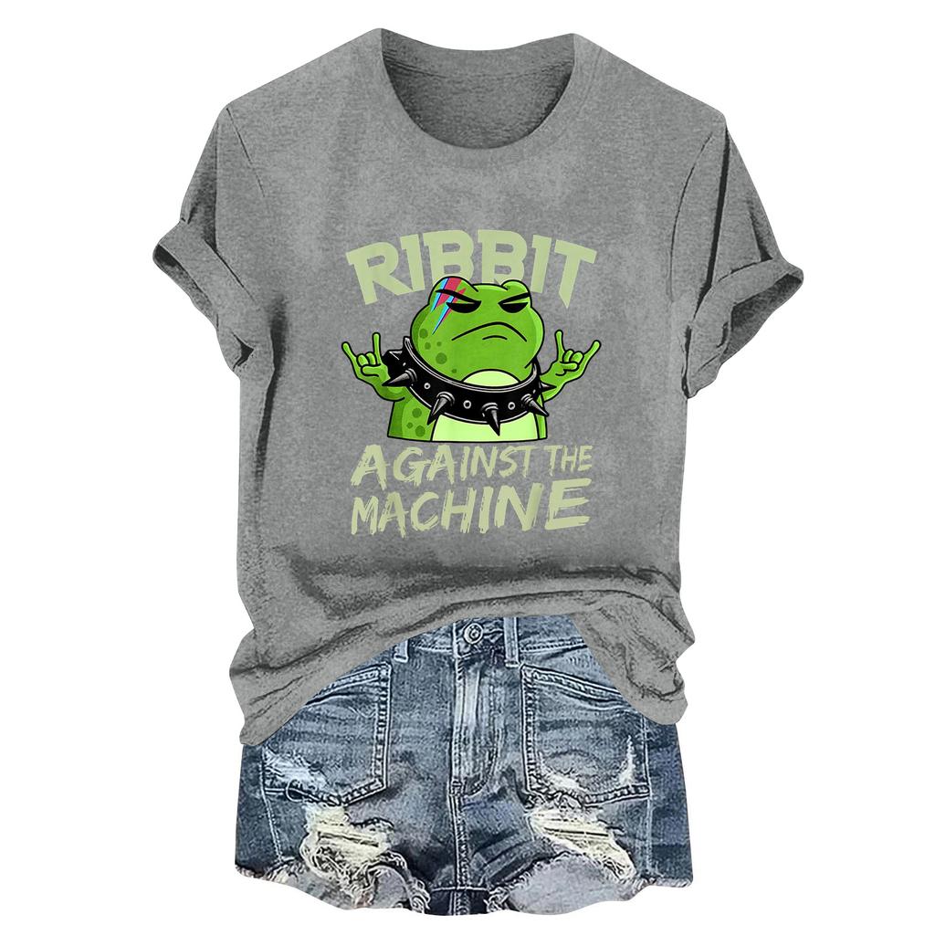 Women's Fashion Casual Printed Round Neck Short Sleeved Pullover T-Shirt Top