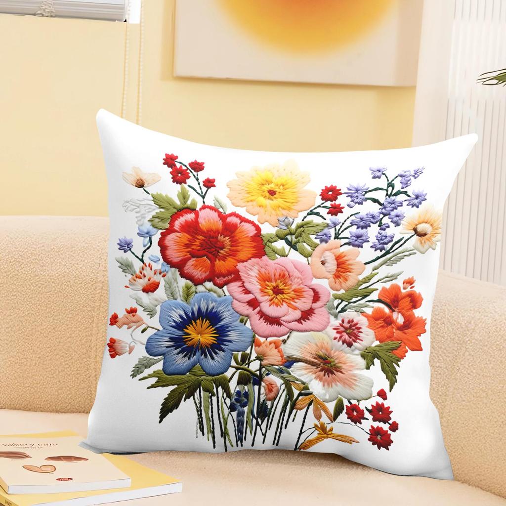Square Floral Pillowcase Cover Office Living Room Sofa Cuion Cover Digital Printing Removable Waable Pillow Insert