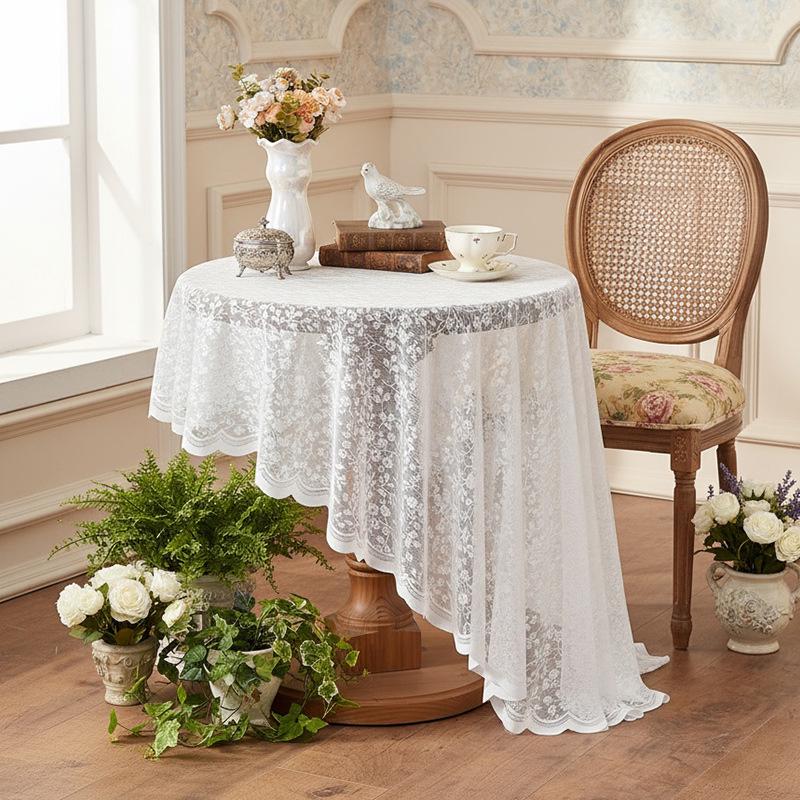 Retro White Lace Tablecloth: Round Coffee, Bedside, Sofa, or Refrigerator Cover In Pastoral Style