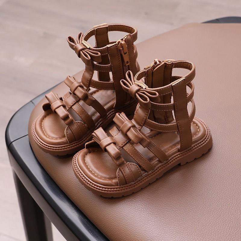 

Girls Princess Shoes Soild Color Versatile Kids Roman Sandals with Size Zipper Summer New Children Beach Shoes Soft Bottom 25