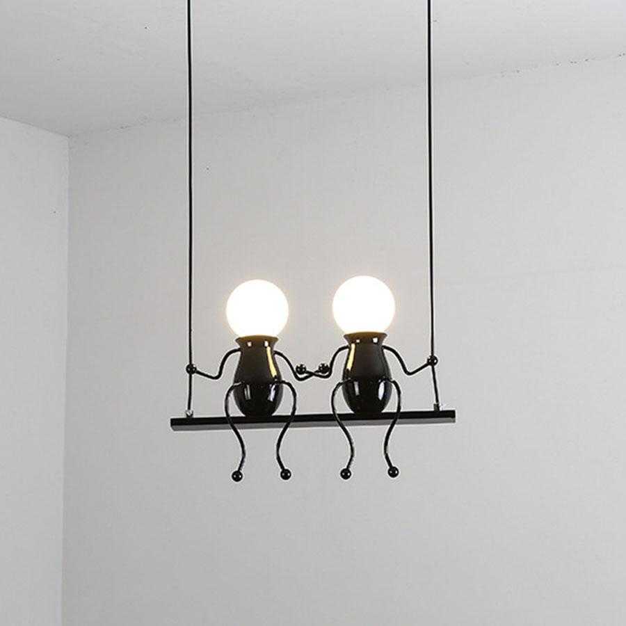 E27 Nordic Iron Little Man Pendant Lamp Creative Art Swing Man Hanging Pendant Light Kids Baby Children‘s Room Chandelier Decor