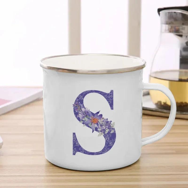 Drinks Water Milk Cups 26 Initials Letter Purple Flower Print Enamel Mug Coffee Cup Thermal Coffee Cup To Carry Cupshe Drinkware