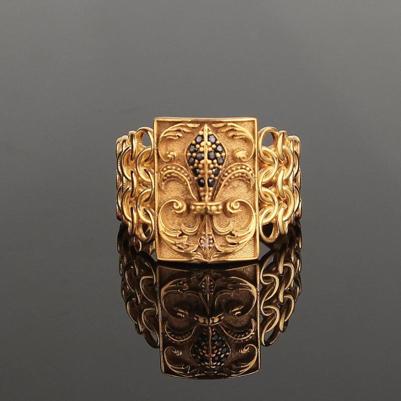 

European and American new palace style electroplated inlaid craftsmanship retro fashionable men s ring 8&Gold-color чёрный