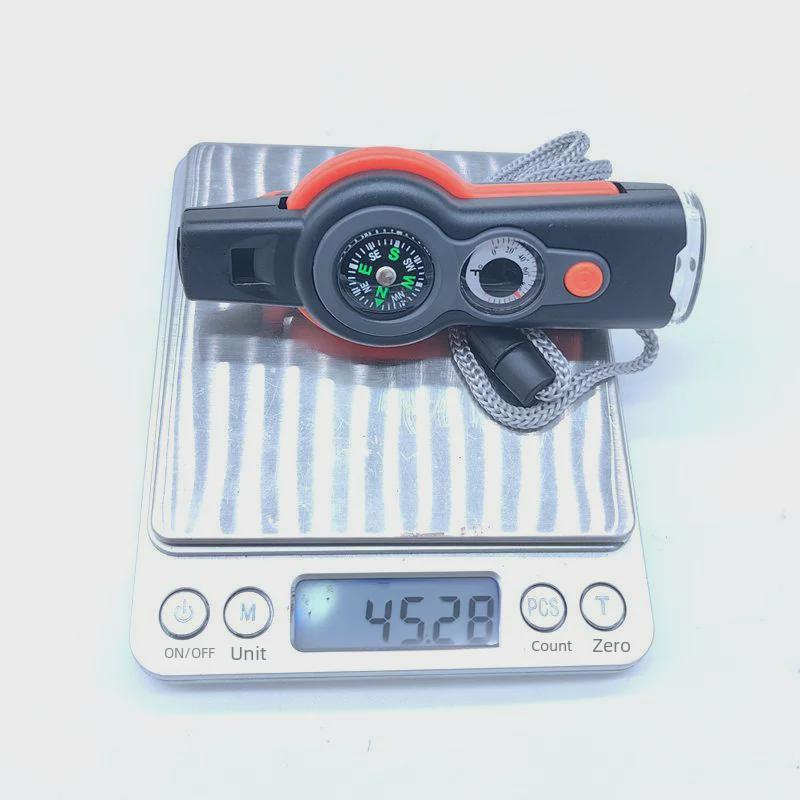 7-in-1 LED Light Survival Whistle with Thermometer & Compass